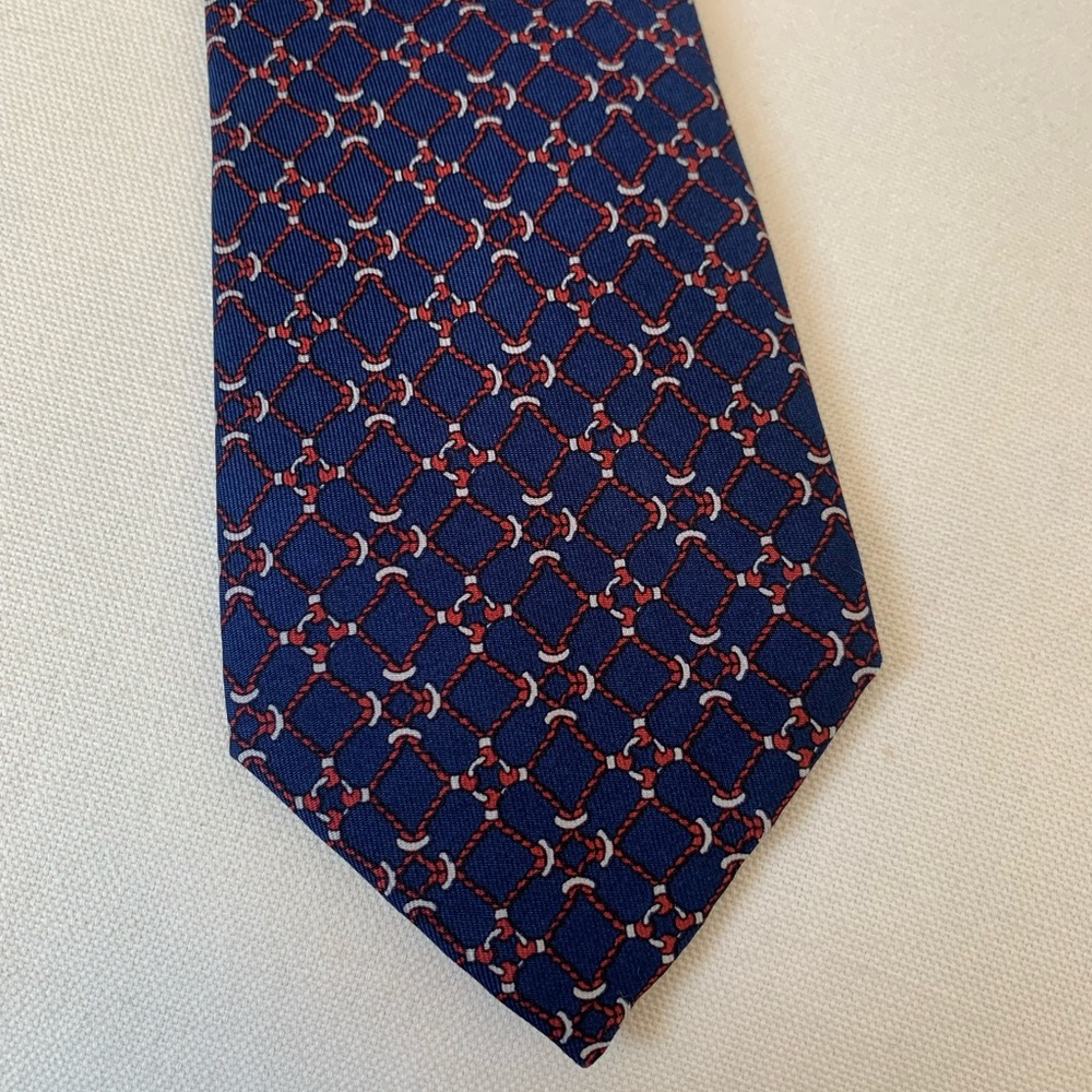Hermes Blue and Red Geometric Tie